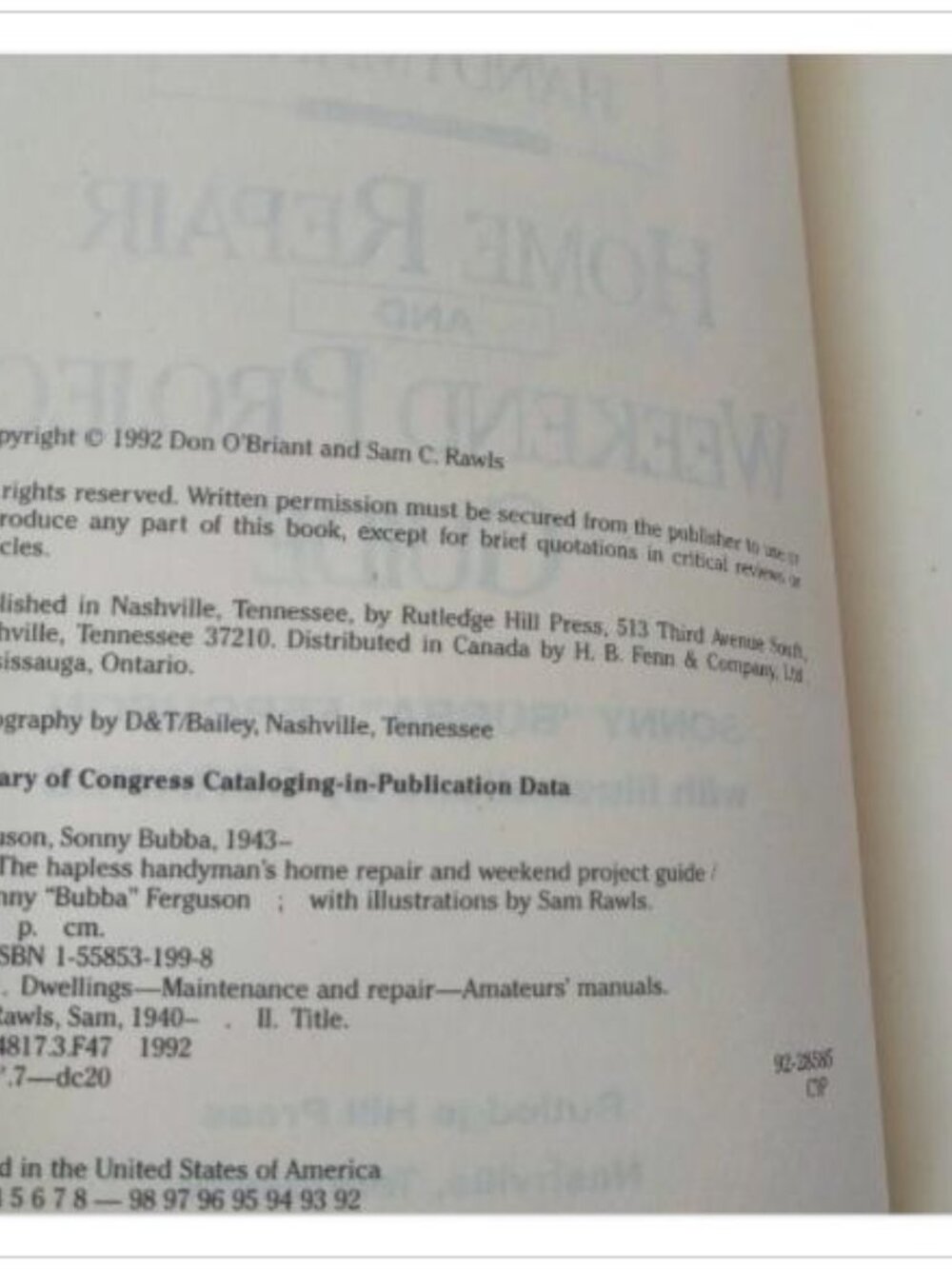 The Hapless Handyman's Home Repair & Weekend Project Guide Rutledge 1992 PB - Picture 5 of 5